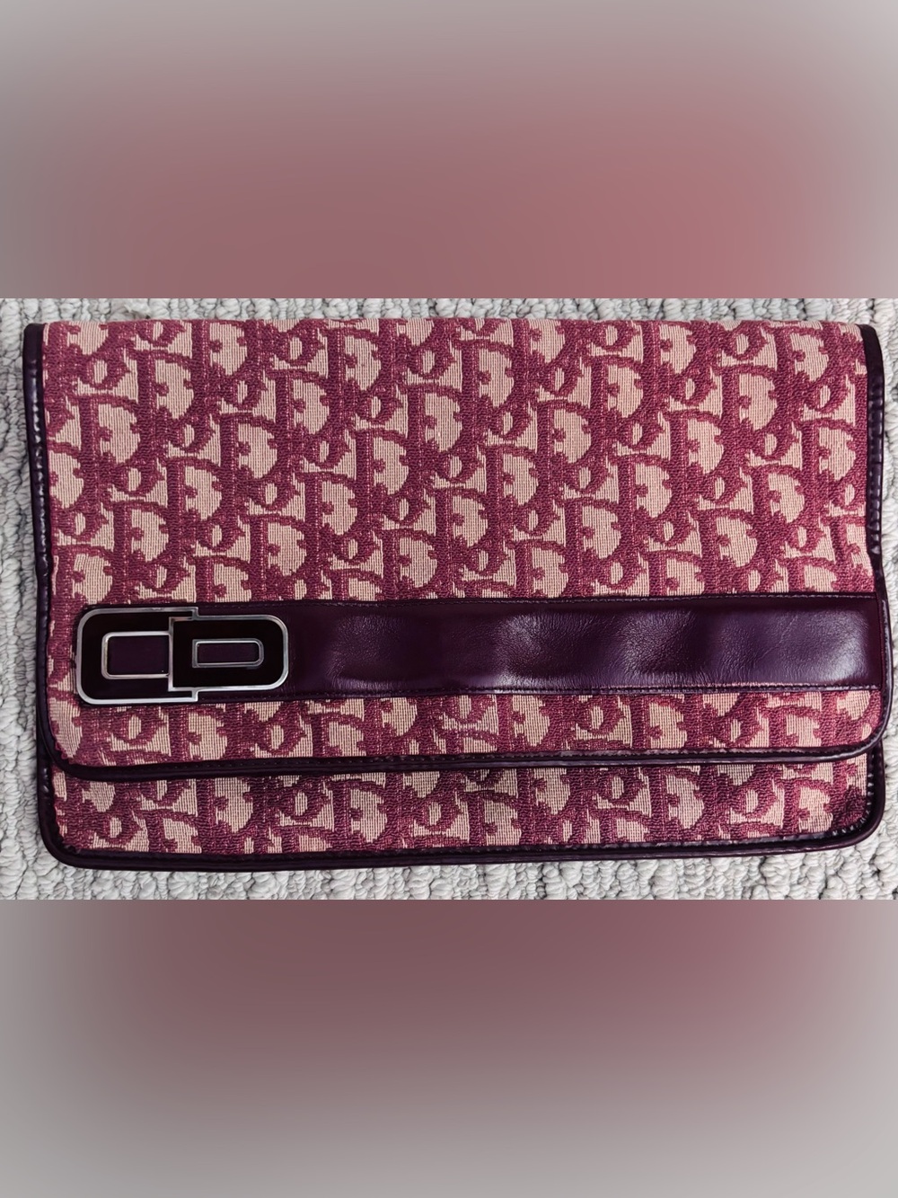 Vintage Christian Dior Burgundy Logo Monogram Envelope Clutch